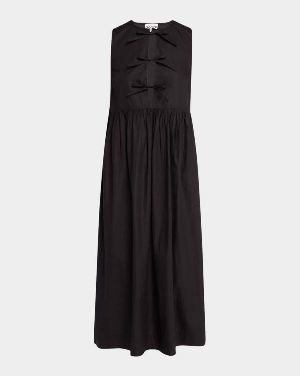Tie-Front Cotton Poplin Midi Dress